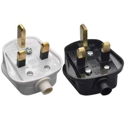 3 Pin Fused Plug Top Mains Power UK White Black Rewireable Household Replace 220 - Image 1 of 4
