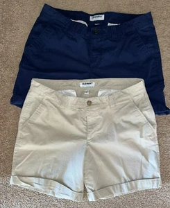 Old Navy 2 Pair Blue Tan Stretch Cotton Classic Bermuda Shorts 7 In Inseam Sz 12 - Picture 1 of 7