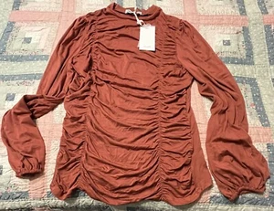 Grace Karin Long Sleeve Ruched V-Neck Blouse Rust Orange Size Medium - Picture 1 of 9