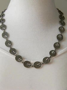Vintage Judith Jack Halbmond Marcasit 24,5 Zoll Halskette 925 Sterlingsilber 81gr - Bild 1 von 11