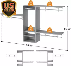 96 Inch Hanging Closet System, 8 FT Closet Organizer System with Hanging Rod,... - Picture 1 of 7
