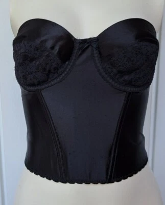 Sujetador corsé vintage Maidenform Rendezvous negro satinado línea larga talla 36B Foto 1 de 4