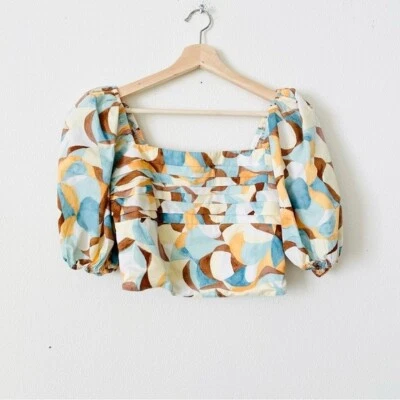 Top Abercrombie & Fitch MEDIANO Cuello Cuadrado Acanalado Manga Abullonada Estampado Geométrico Foto 1 de 4