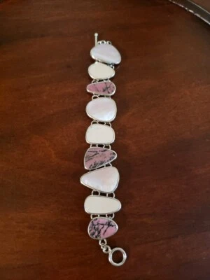 Sterling Silver RHODONITE PINK MOTHER OF PEARL 7.5" Bracelet, WHITNEY KELLY - Image 1 of 4