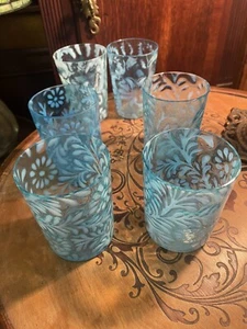 BEAUTIFUL SIX VICTORIAN NORTHWOOD BLUE OPALESCENT Flower & Fern TUMBLERS C1902 - Picture 1 of 21
