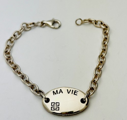 Bracciale Firmato Givenchy Vintage Nuovo Argento Sterling 925 13G “Ma Vie” I D 7” 8”