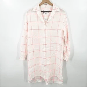 Camisa Frank & Eileen Hunter Clásica de Lino Grande Neón Ventana Panel Botón - Imagen 1 de 10