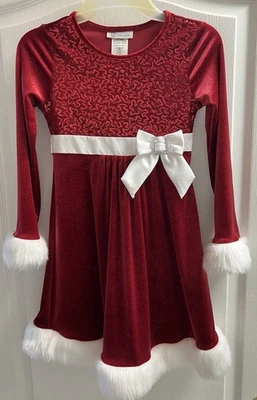 Bonnie Jean блестки и искусственного меха отделки размер 10 Рождественский Санта платье - Изображение 1 из 4