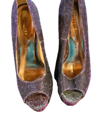 PUNTOS CALIENTES DE LAVANDERÍA CHINOS TALLA 8,5 M TACONES PLATAFORMA PEEPTOE IRIDISCENTE ESTILO #4520 Foto 1 de 4