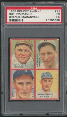 Goudey 1935 4 en 1 (R321) 🔥 BABE RUTH 🔥 McManus Brandt Maranville #1J PSA 1,5 Foto 1 de 2