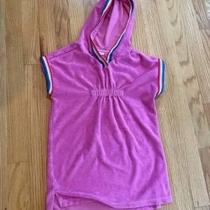 Hanna Andersson Girl's Pink Terry Hooded Dress w/ Rainbow Detail 5 Pool Beach - Picture 1 of 4
