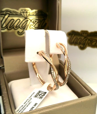 $699 - ¡ROSA! PENDIENTES DE ARO BISAGRA 1/4CT TW NATURAL Diamante SS/14K PL 925 Foto 1 de 4