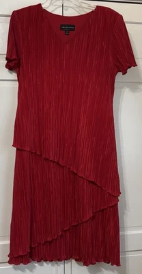 Connected Apparel Women’s Red Sheath Dress Layered Look Accordion Pleated Sz 12 - Image 1 of 4