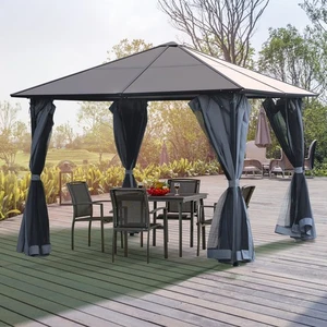 3x3(m) Polycarbonate Hardtop Gazebo Canopy w/ Aluminium Frame Netting & Curtains - Picture 1 of 11