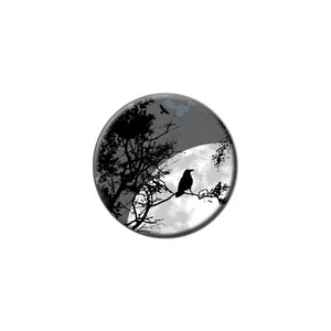 Raven at Night - Black Bird Full Moon - Metal Lapel Hat Round Pin Tie Tack - Picture 1 of 1