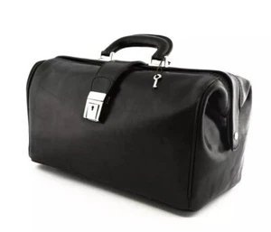 NUEVO BOLSO MÉDICO CUERO VINTAGE NEGRO/MARRÓN UNISEX BOLSO MÉDICO GENUINO - Imagen 1 de 5