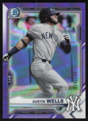 2021 Bowman Chrome Purple Refractor #BCP-214 Austin Wells /250 New York Yankees - Image 1 of 2
