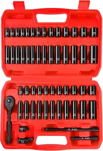 Juego de enchufes de impacto de accionamiento de 1/4", 55 piezas, Sae/métrico, profundo/superficial, acero Cr-V, 6 - Imagen 1 de 12