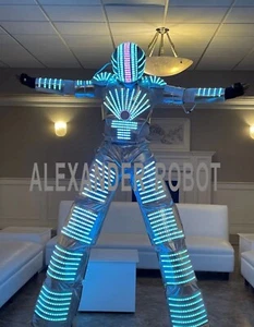 LED ROBOT COSTUME ALEXANDER  ROBOTS SUIT DJ TRAJE PARTY SHOW GLOW-slivery sun - Picture 1 of 6