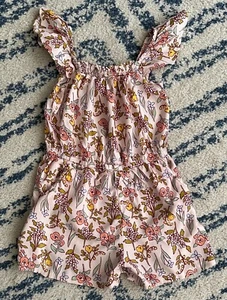 Cat & Jack Girls Soft Pink Floral Print Ruffle Sleeve Romper Size Small 6-7 - Picture 1 of 3