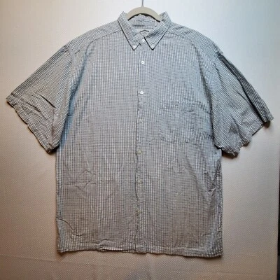 Касс-офис мужская рубашка на пуговицах очень большая белая черная клетчатая с коротким рукавом хлопок - Изображение 1 из 4