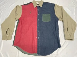 VINTAGE 90S COLOR BLOCK BUTTON UP SHIRT HOUSTON LIVESTOCK SHOW AND RODEO MENS L - Picture 1 of 8