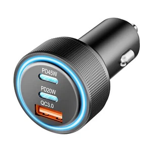 USB C Car Charger Adapter 65W 3 Port Cigarette Lighter USB Charger - Picture 1 of 7
