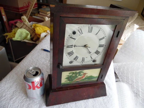 Primitive, painted bird, antique mantle Clock 1800'S Cover