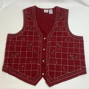 Bobbie Brooks Weste 18/20W Lehrerin Oma Blumen bestickt Oma rot Landhaus - Bild 1 von 12