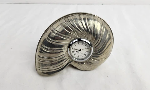 Kirk Stieff Nautilus Quartz Pewter Desk Clock - Vintage, Japan, Gray Cover