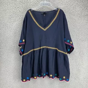 Top contadino Lane Bryant donna taglia 22 ricamato S/S blu navy boho colorato - Foto 1 di 12