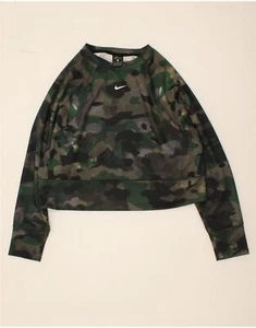 NIKE Womens Dri Fit Crop Sweatshirt Jumper UK 14 Medium Green Camouflage BV13 - Picture 1 of 3