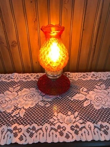 Fenton Quilted Diamond Pattern Electrified Kerosene Lamp Amberina Tangerine - Picture 1 of 7