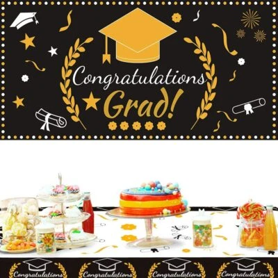 Graduation Party Banner & Table Cloth Set Grad Banner 70x42 Tablecloths 54x108 - Image 1 of 3
