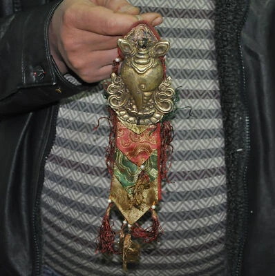 Old Tibet Buddhism Tantra Bronze Silk eight treasures Exorcism Amulet Pendant - Image 1 of 4