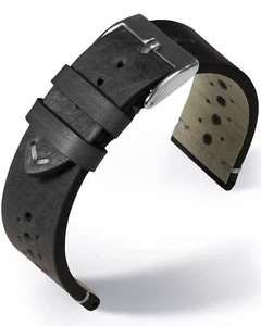 Watch strap bracelet leather Eulite 22 mm wide black horse leather perforated Eulux - Picture 1 of 1
