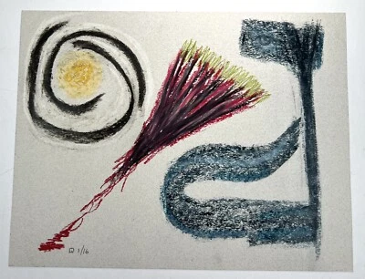 "Formas abstractas de ojos y figuras dibujo pastel 8x11"" arte extraño cuádruple" Foto 1 de 4