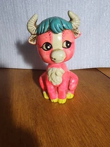 Vintage 6" Bobble Head Chalk Ware Bank Shocking Pink Bull - Picture 1 of 9