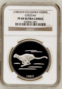 1980 CHI Equatorial Guinea Cheetah 2000 Ekuele NGC PF69 Ultra Cameo - VERY NICE! - Picture 1 of 4