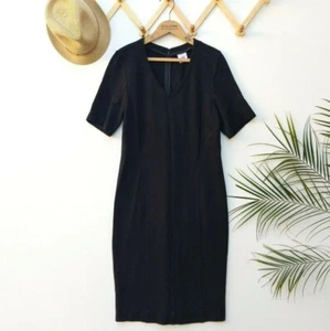 Cabi Sz 8 Solid Black V Neck Ponte Knit Sheath Shift Pencil Dress - Picture 1 of 11