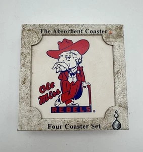 Ole Miss Rebels AbsorbaStone Coaster Set 4pc Vintage Colonel Reb NCAA Boxed - Picture 1 of 8