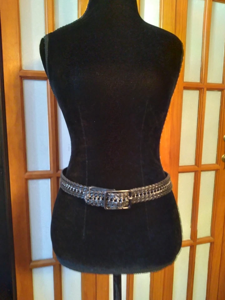 Talbots Women’s Black Leather & Metal Chain Belt Sz Small (36 Inches In Length)  - Image 1 of 4