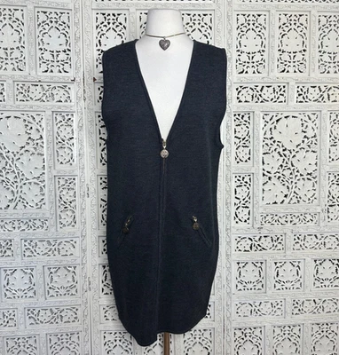 Nordstrom Dark Gray Merino Wool Full Zip Sleeveless Sweater Dress Sz Medium - Image 1 of 4