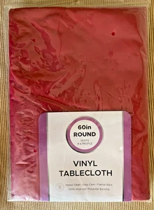 Flannelback Vinyl 60" Round RED TABLECLOTH - Wipe Clean - Picture 1 of 2