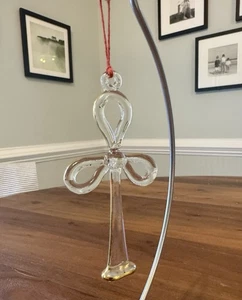 Ornamento natalizio Ankh vetro soffiato a mano pittura oro 24k accento Egitto - Foto 1 di 3
