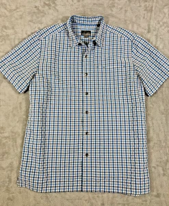 Royal Robbins Button Up Shirt Mens L Gray Blue Plaid Short Sleeve Standard Fit - Picture 1 of 11