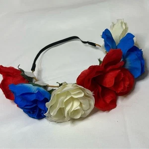 NUEVO SIN ETIQUETAS Diadema Rosa Patriótica Corona Floral Disfraz 4 de Julio Halloween Hippie - Imagen 1 de 1