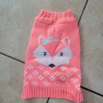 Pink Fox Design Small Knit Dog Cat Sweater - Image 1 of 3