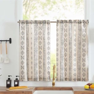 Boho Kitchen Curtains Linen Tier Curtains 36 Inches Bohemian Cafe Small Drape... - Picture 1 of 9