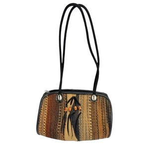 Vintage Woven Barrel Purse Boho Tribal Cowrie Shell Beaded Straw Handbag Fall - Picture 1 of 13